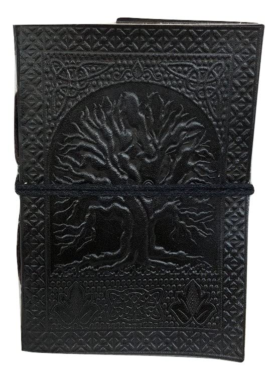 Embossed Leather Owl Journal Bound Diary Planner Antique Notebook with Unlined Pages Best Gift for Him & Her (Black, 107')