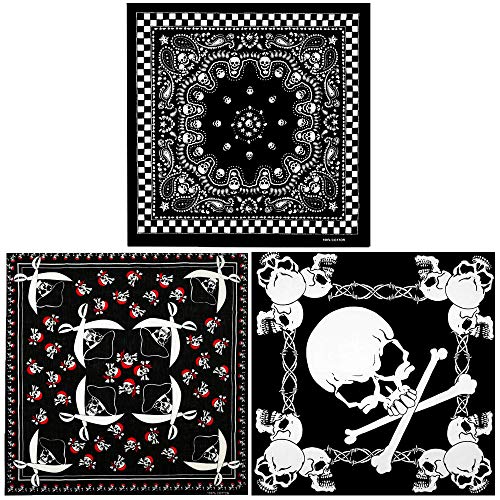 GERINLY Mini Turban Scarf Pirate Bandana Colorful Skulls Printed Neck Shawl Portable Skeletons Pocket Scarf for Gifts (V-Skulls)