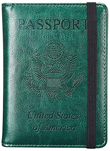 HerriaT Leather Passport Holder Cover Case RFID Blocking Travel Wallets Card Case for Women Men(Blackish green)