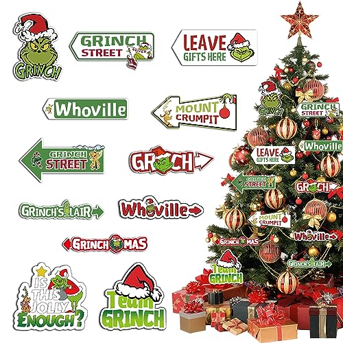 Qtisky Christmas Decor Pack 12 PCS, Double Sided Christmas Tree Decor Paper Cards, Cute Funny Christmas Decorations for Home Party