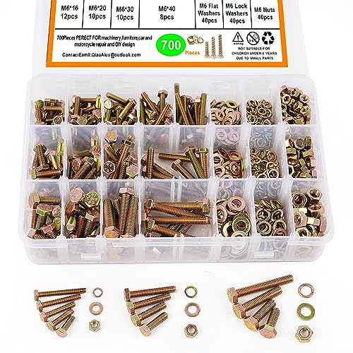 Grade 8.8 Metric Nuts and Bolts, Histely 700PCS M4 M5 M6 Nuts and Bolts Assortment Kit, Heavy Duty Hex Head Screws and Nuts Washers Set, Yellow Zinc Plated, 13 Sizes Hardware Included for DIY Projects