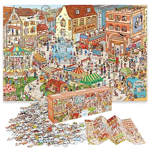 Puzzles for Adults 1000 Pieces, MOMIBOOK Jigsaw Puzzles of Vintage Village Town, Painting Image 75x50cm(29.5'x19.7') Toys & Game Puzzle, White Elephant Gifts for Adults, Christmas Puzzle Funny Gifts