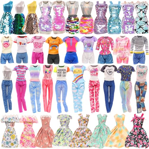 BARWA 10 Sets Doll Clothes Including 3 Sequins Dresses 3 Fashion Floral Dresses 4 Casual Outfits Tops and Pants for 11.5 inch Girl Dolls……