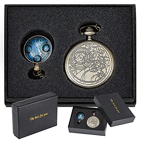 Tiong Nostalgia Doctor Who Retro Dr. Who Quartz Pocket Watch with Necklace Chain Blue Pendant & Gift Box (Blue)