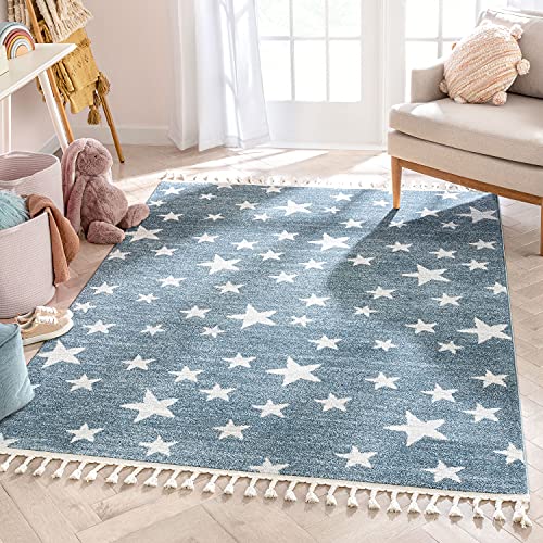 Well Woven Kosme Blue Geometric Star Pattern Stain-Resistant (5'3' x 7'3') Area Rug