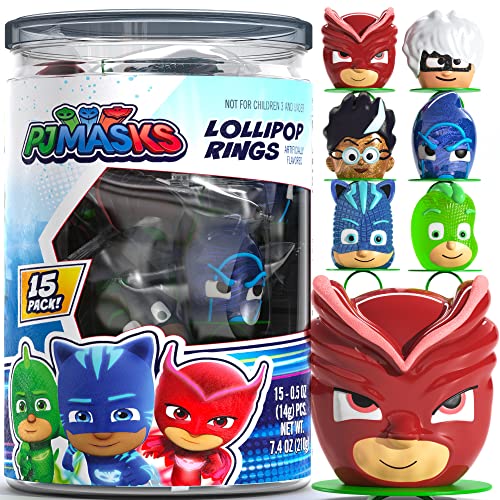 PJ Masks Lollipop Rings 15pk - Ring Candy For Kids For Pj Masks Birthday Party Supplies & Pj Mask Birthday Decorations - PJ Mask Party Favors For Pj Mask Cake Topper & Goodie Bags