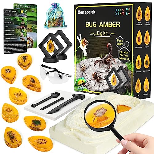 Bigger Amber Dig Kit - 8 Different Artificial Insect Resin,Excavate Unique Insect Specimens,Bugs Toys Educational Science Kits Toys for Kids,STEM Projects Gift for Girls & Boys Age 6-8-12-14 Year Old