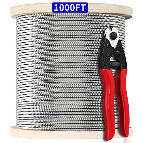 1000FT 1/8' T316 Stainless Steel Cable, Wire Rope Aircraft Cable for Deck Cable Railing Kit, 7 x 7 Strands Construction,DIY Balustrades, Come with a Cutter…
