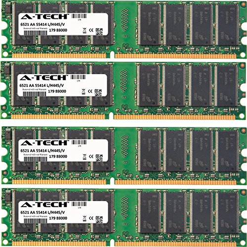 A-Tech 4GB KIT 4X 1GB for Gateway 500 Series 503GR 504GH 504GR 505GR 506GR 507 507GR 508GE 509GE 510 510G 510GB 510S 510X 510XL DIMM DDR Non-ECC PC3200 400MHz RAM Memory
