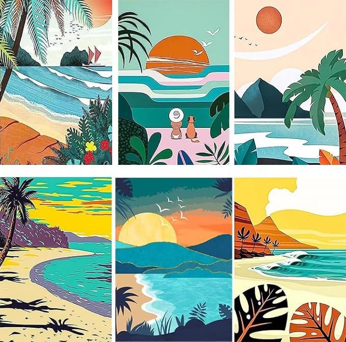 Paint by Numbers for Adults - DIY Adult Paint by Number Kits Pack On Canvas Sunset Beach Painting by Numbers for Beginners,Acrylic Paint On Mountains Lake Crafts for Home Decor (9.8x13.8inch)