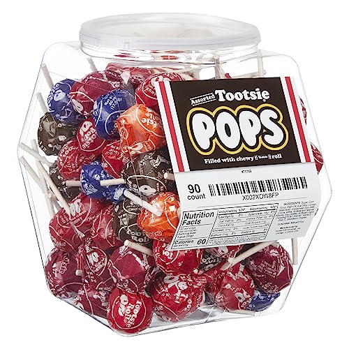 Tootsie Roll Pops Variety Pack Bulk Candy | 90 Individually Wrapped Lollipops filled with Rolls Assorted Suckers Candies in Reusable Plastic Tub, Count (Pack of 1), (-092021-v5)