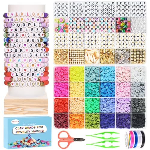 Redtwo Friendship Bracelet Making Kit for Girls, 7200 Clay Beads Jewelry Making Kits with Letter Beads and Charms, Gifts for Girls Adults