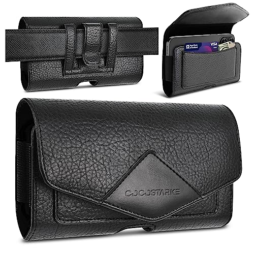 Coco Starke Leather Cell Phone Holster with Belt Loop Phone Belt Holder for Men Carrying Phone Pouches Wallet Black for iPhone 14, 13，12，11,14Pro，13Pro,12 Pro,Samsung, Motorola.