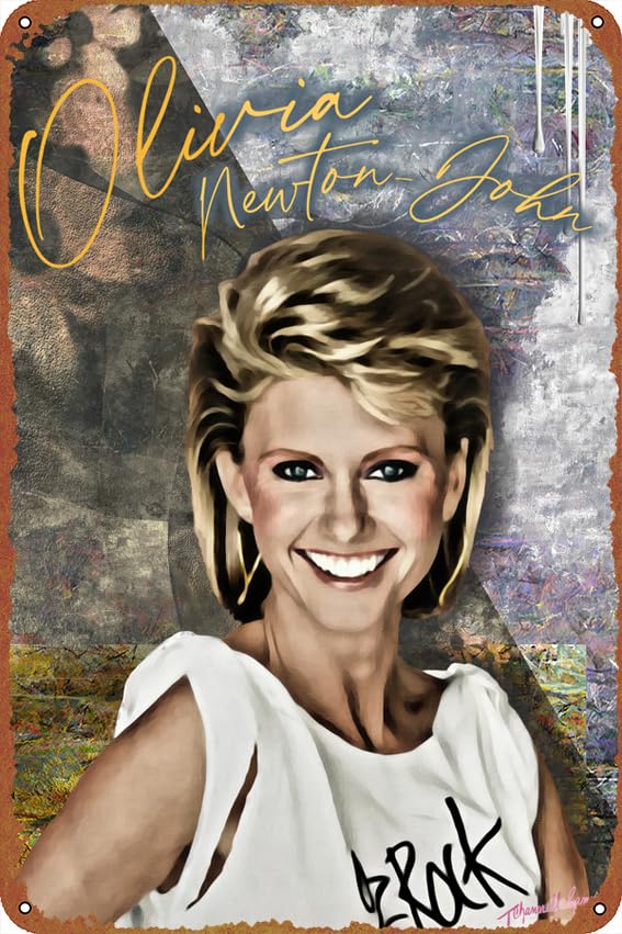 Olivia Newton-John Portrait Print Vintage tin poster, suitable for bars, cafes, offices, restaurants, family gardens, shops, clubs, logo gifts 12 X 8 inches