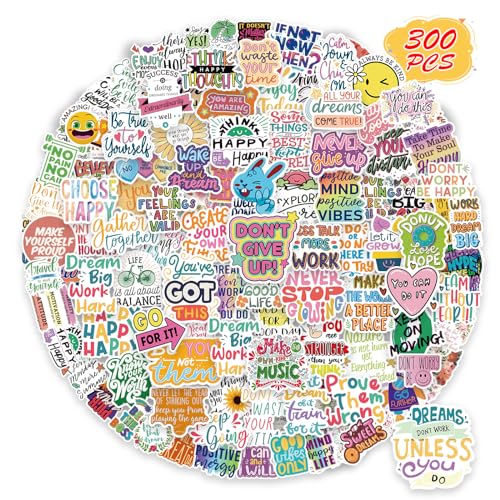 300PCS Motivational Sticker, Inspirational Words Stickers for Teens Adults Students Teacher Employees Vinyl Encouraging Positive Affirmation Stickers for Water Bottles Laptop Decals Scrapbook Journal