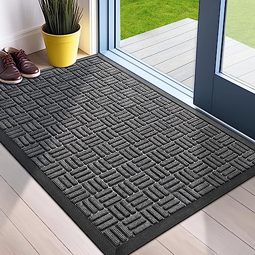Mibao Front Door Mat, Heavy Duty Durable Welcome Mat for Outdoor Indoor, Dirt Trapper Waterproof Super Absorbent Door Mat for Entryway Outside Patio Porch, 29.5' x 17', Grey