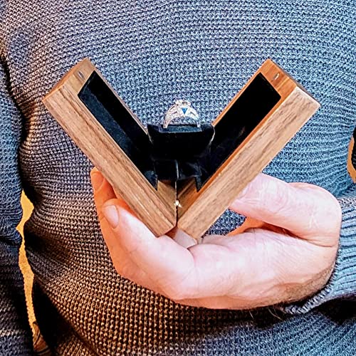 Treasure Light Engagement Ring Box for Proposal | Wooden Slim Ring Box with Rotating Display