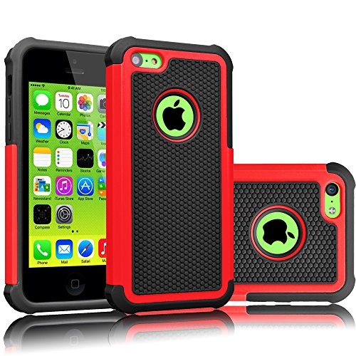 Tekcoo iPhone 5C Case, [Tmajor Series] [Red/Black] Shock Absorbing Hybrid Impact Defender Rugged Slim Case Cover Shell for Apple iPhone 5C Hard Plastic Outer + Rubber Silicone Inner