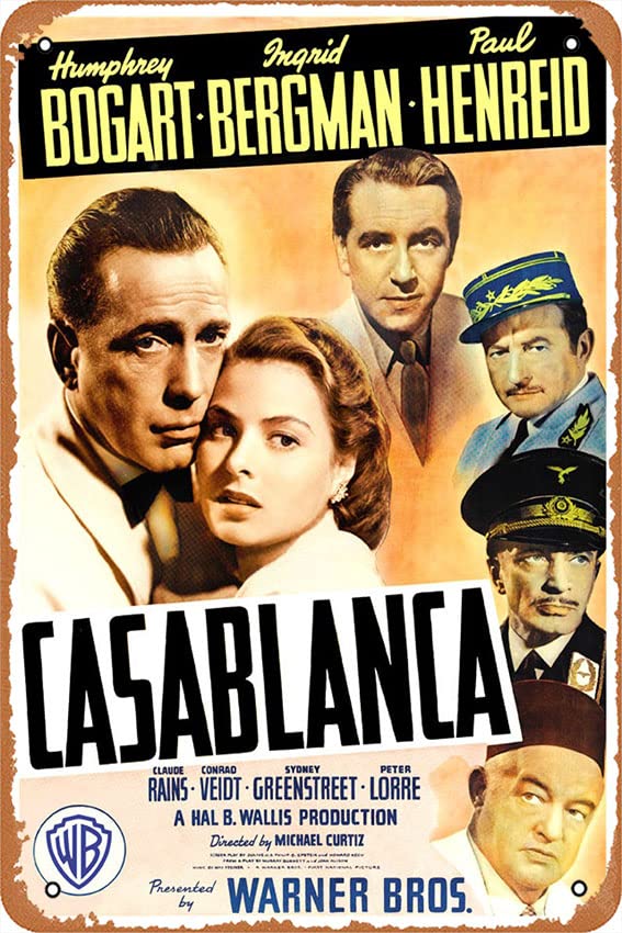 Retro Tin signs Humphrey Bogart - Casablanca - Movie Poster print - redPlanetGraphics Tin Signs Retro Garage Plaque Decorative Living Room Garden Bedroom Office Hotel Cafe Bar 12x8 Inches