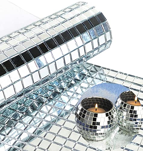 REDODECO Real Glass Silver Mirrors Mosaic Tiles Sticker for Craft Square Glass Tiles Self Adhesive,5mm by 5mm (Silver, 2400PCS)