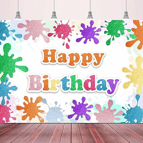 Art Paint Splash Happy Birthday Backdrop Banner Colorful Graffiti Theme Background Decor for Artist Kids Boys Girls Birthday Party Celebration Favors Decorations Supplies 70.87x47.24in-BECKTEN