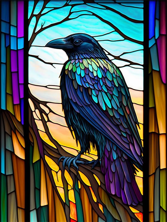 Tipbrol Raven Diamond Painting,Animals Colourful 5D Diamond Painting Kits for Home Wall Decor Easy 5D Diamond Painting Art for Beginners 18x25 INCH
