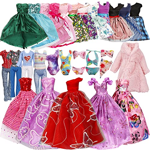 Handmade Doll Clothes Including 1 Winter Coat 3 Wedding Gown Dress 5 Party Dress 3 Top-Pants 3 Bikini Swimsuits 10 Shoes for Girl Birthday Christmas Thanksgiving Day Gifts