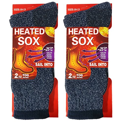 USBingoshop 2 Pairs Men's Heat Thick Insulated Wool Winter Thermal Socks 10-13 (2PK-Blue-HS1)