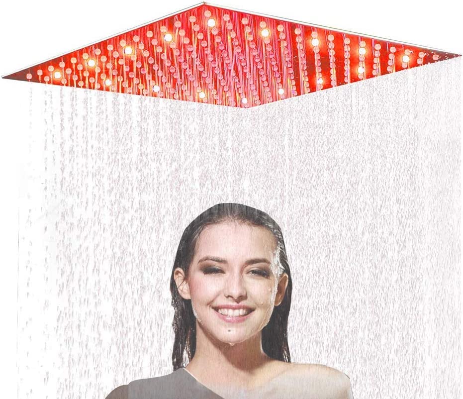 Suguword 16 Inch LED Rain Shower Head Ultra Thin Stainless Steel Rainfall High Flow Shower Head Fixed Wall Mount