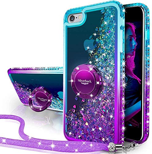 Silverback for iPhone 6S Case, iPhone 6 Case, Moving Liquid Holographic Sparkle Glitter Case with Kickstand, Bling Diamond with Ring Protective Apple iPhone 6/6S Case for Girls Women -Purple