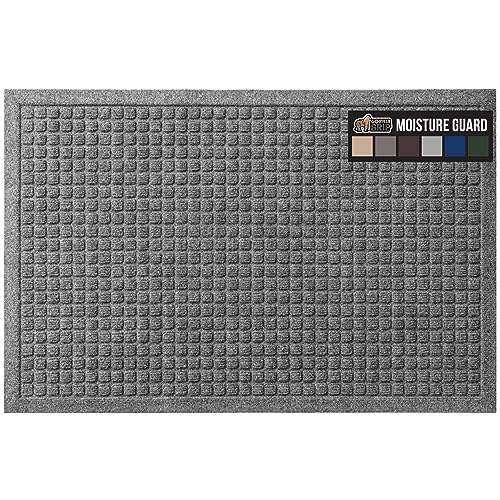 Gorilla Grip Ultra Absorbent Moisture Guard Doormat, Absorbs Up to 1.7 Cups of Water, Stain and Fade Resistant, Spiked Rubber Backing, All Weather Mats Capture Dirt, Indoor Outdoor, 29x17, Grey