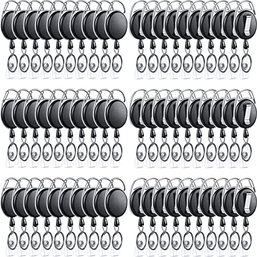 Laumoi 80 Packs Retractable ID Badge Holder Badge Reel with Belt Clip and Key Ring, Name ID Badge Clips Keychain for Office Worker Doctor Nurse Employee (Black)