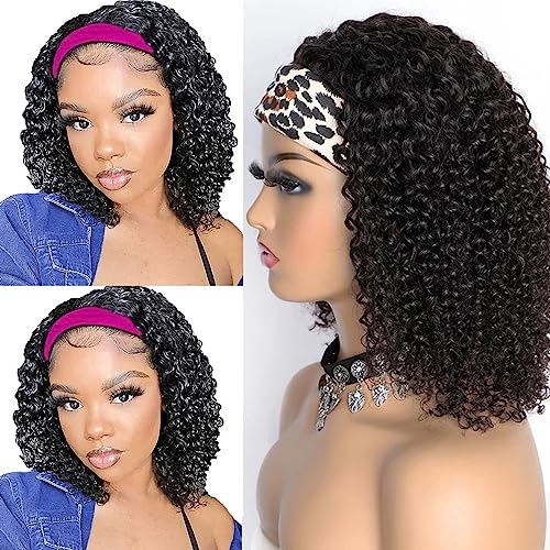 Headband Wigs Afro Curly Headband Wig for Black Women Human Hair Water Wave Natural Hair Women's Headband Wig Deep Wave 10 Inch 150% Density Machine Made No Lace deep Curly Front Headband Wig wigs