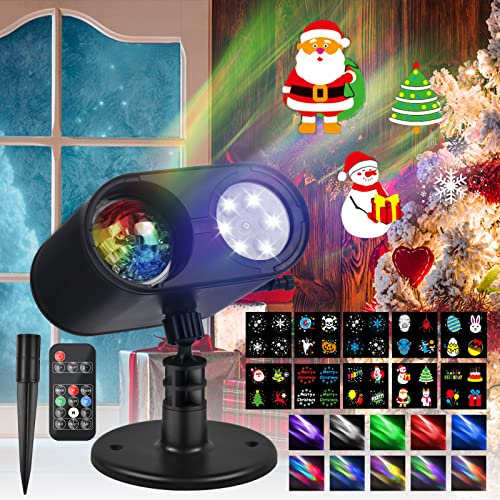 Christmas Halloween Projector Lights Outdoor, 2-in-1 Holiday Decorations Projector Lights, 20 HD Effects 3D Aurora & Patterns Waterproof with Remote Control Timer for Xmas Halloween Decor Party
