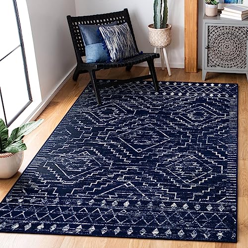 Wonnitar Moroccan Washable Rug 3x5,Blue Non-Slip Entryway Area Rug,Soft Non-Shedding Farmhouse Bedroom Throw Mat,Geometric Low Pile Scandinavian Accent Carpet for Entry Kitchen Basement