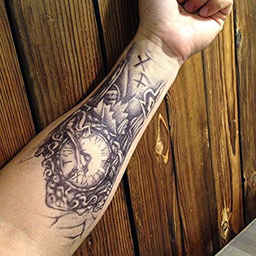 Kotbs 6 Sheets Temporary Tattoos 3D Cross Clock Body Arm Tattoo Sticker for Men Women Fake Tattoo