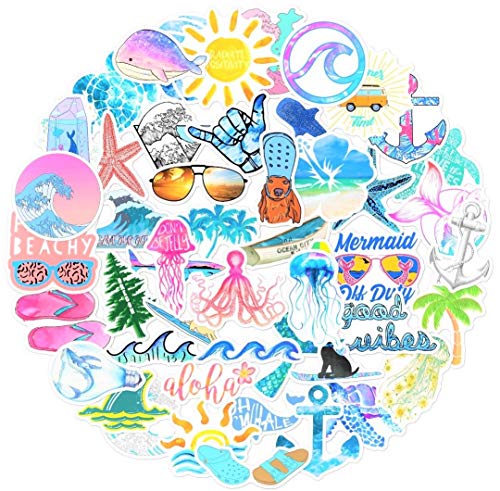 66 pcs hydroflask Stickers, Ocean Beach Themed Stickers for Laptop, Water Bottle, Hydro flasks, Wall, Bumper, Computer, Waterproof, VSCO Girl Stuff, Cute vsco Stickers for Teen Girls