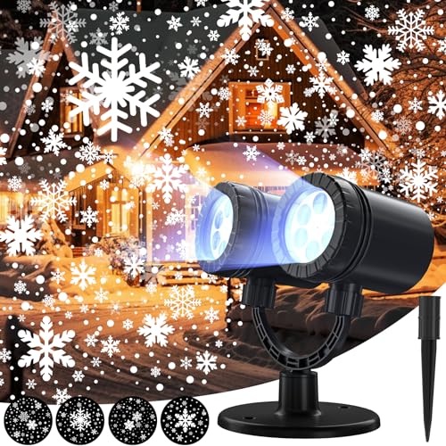 Christmas Snowflake Projector Light, IP65 Waterproof Upgrade Snow Light Projector, 2 in 1 Rotating Snowfall Projection Lamp for Halloween, Xmas, New Year, Parties, Weddings, and Patios, Indoor Outdoor