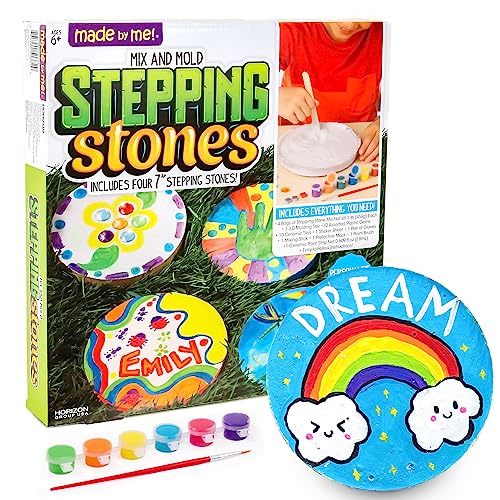 Made By Me Mix & Mold Stepping Stones, Make 4 DIY Personalized 7-Inch Ceramic Stepping Stones, Includes 3D Mold, Ceramic Paints, Ceramic Tiles, & Assorted Gems, Paint Your Own Stepping Stones