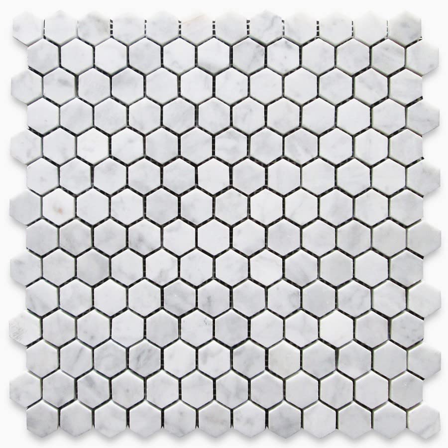 Stone Center Online Carrara White Marble 1 inch Hexagon Mosaic Tile Honed Kitchen Bath Wall Floor Backsplash Shower (1 Sheet)