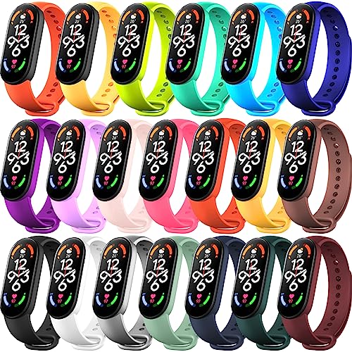 BANGTING 20 Pieces Strap Replacement Compatible with Xiaomi Mi Band 7/6 / 5 and Amazfit Band 5, Bands for Xiaomi Mi Band 7 Bracelet Wristbands Accessories for Mi Fit 6 Straps (20 Colors)