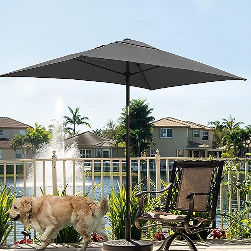 AMMSUN 6.5 x 4.5ft Rectangular Patio Umbrella Outdoor Table Umbrella Steel Pole and Fiberglass Ribs (Grey)