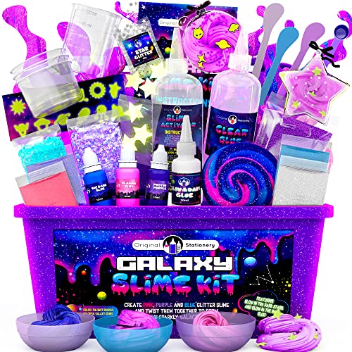Original Stationery Galaxy Slime Kit, Slime Set with Glow in The Dark Stickers, Dark Powder to Make Glitter & Galactic Slime, Fun Christmas Gifts for Girls 8-12