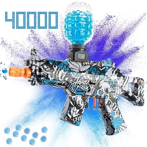 Splatter Ball Gun, Electric Gel Ball Blaster with 40000 Water Beads and Googles, High Speed Automatic Splatte Gun for Backyard Fun and Outdoor Team Shooting Games, for Adult and Kids(Blue)