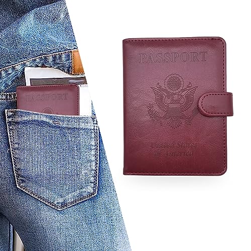 gunhunt Pack-1 Passport and Vaccine Card Holder Combo, PU Leather Functional Travel Document Cover Case, Multiple Card Slots Hold Passport, Air Ticket, Bank Card, ID Card, Credit Card (Red)