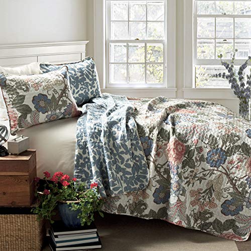 Lush Decor Floral Leaf Sydney 3-Piece Quilt Set, Reversible Bedding (King)