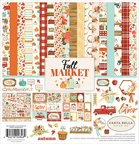 Carta Bella Paper Company Fall Market Collection Kit paper, orange, red, teal, cream, brown, green, 12-x-12-Inch