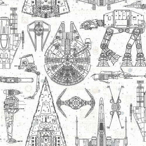 RoomMates RMK11036WP Star Wars Blueprint Black & White Peel and Stick Wallpaper 20.5' x 16.5 feet