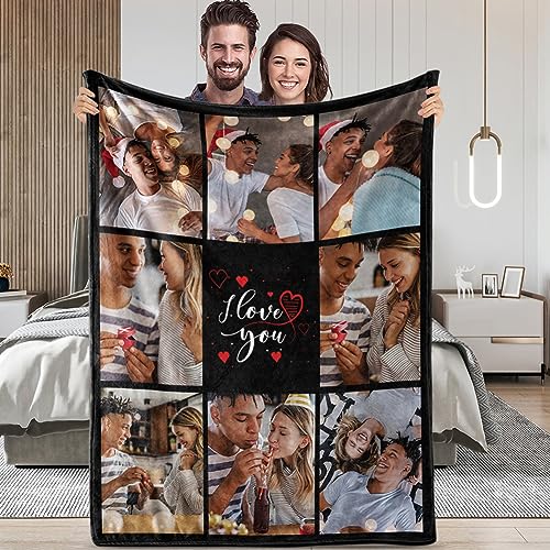 TinyName Personalized I Love You Gifts for Boyfriend Custom Blanket with Photos Customized Flannel Throw Blanket with Pictures Couples Gifts for Girlfriend Husband Wife Anniversary Christmas