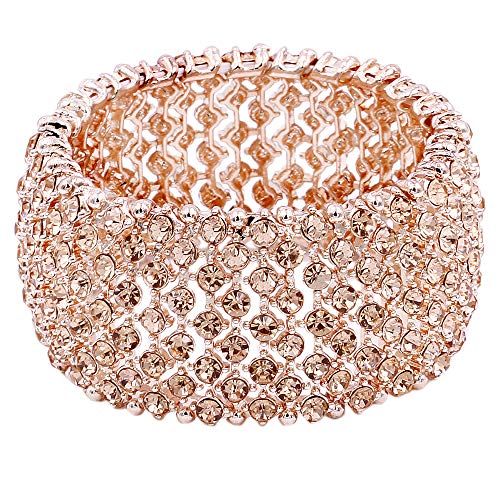 Lavencious Tennis Rhinestone 7' Stretch Bridal Bracelets Evening Party Jewelry For Women Girl (Rose Gold)